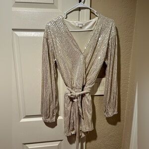 Sequin Wrap Romper with Belt